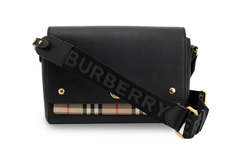 Burberry Note Leather & Vintage Check Crossbody Bag