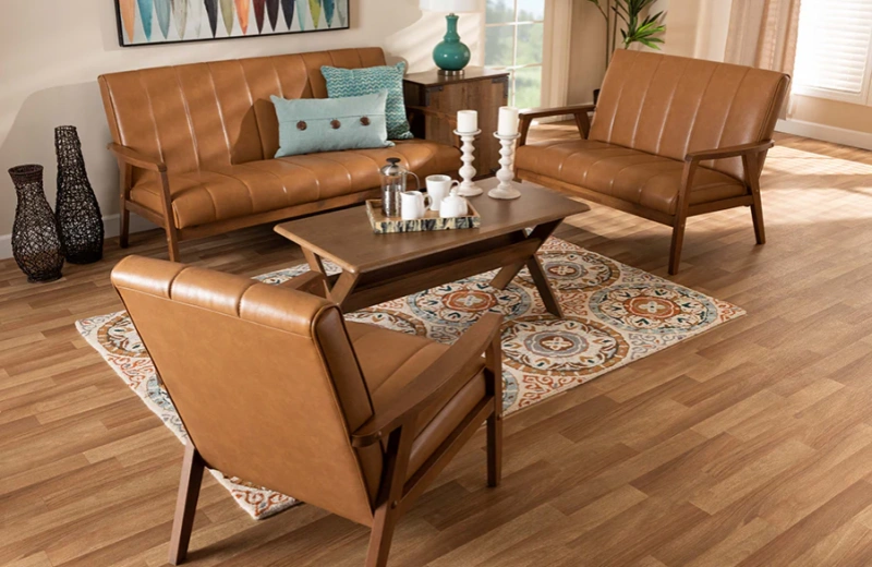 Buy A Faux Leather Walnut Sofa